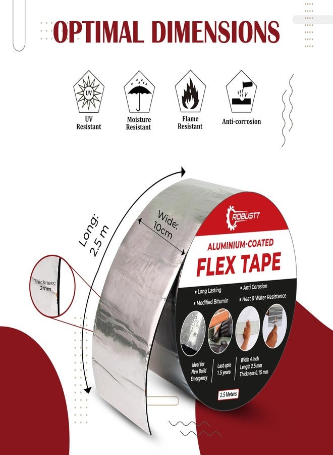روبوست شريط مرن متين مطلي بالألومنيوم - 10 سم × 2.5 متر - حل قوي للغاية ومقاوم للماء لتسربات المياه، إحكام ممتاز وإصلاحات (عبوة من قطعة واحدة) - Image 4